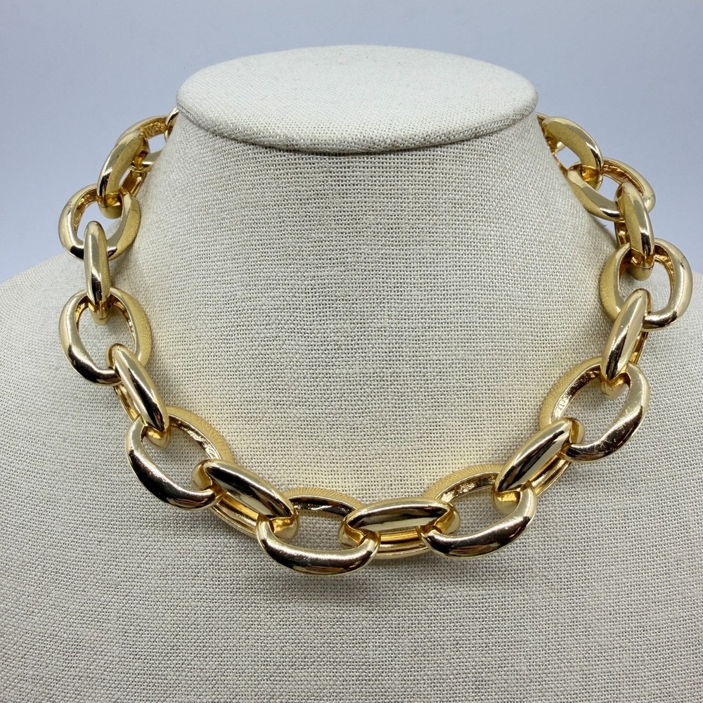 Bold Gold Tone Chunky Link Statement Necklace Layering Festival Boho Chain Gift